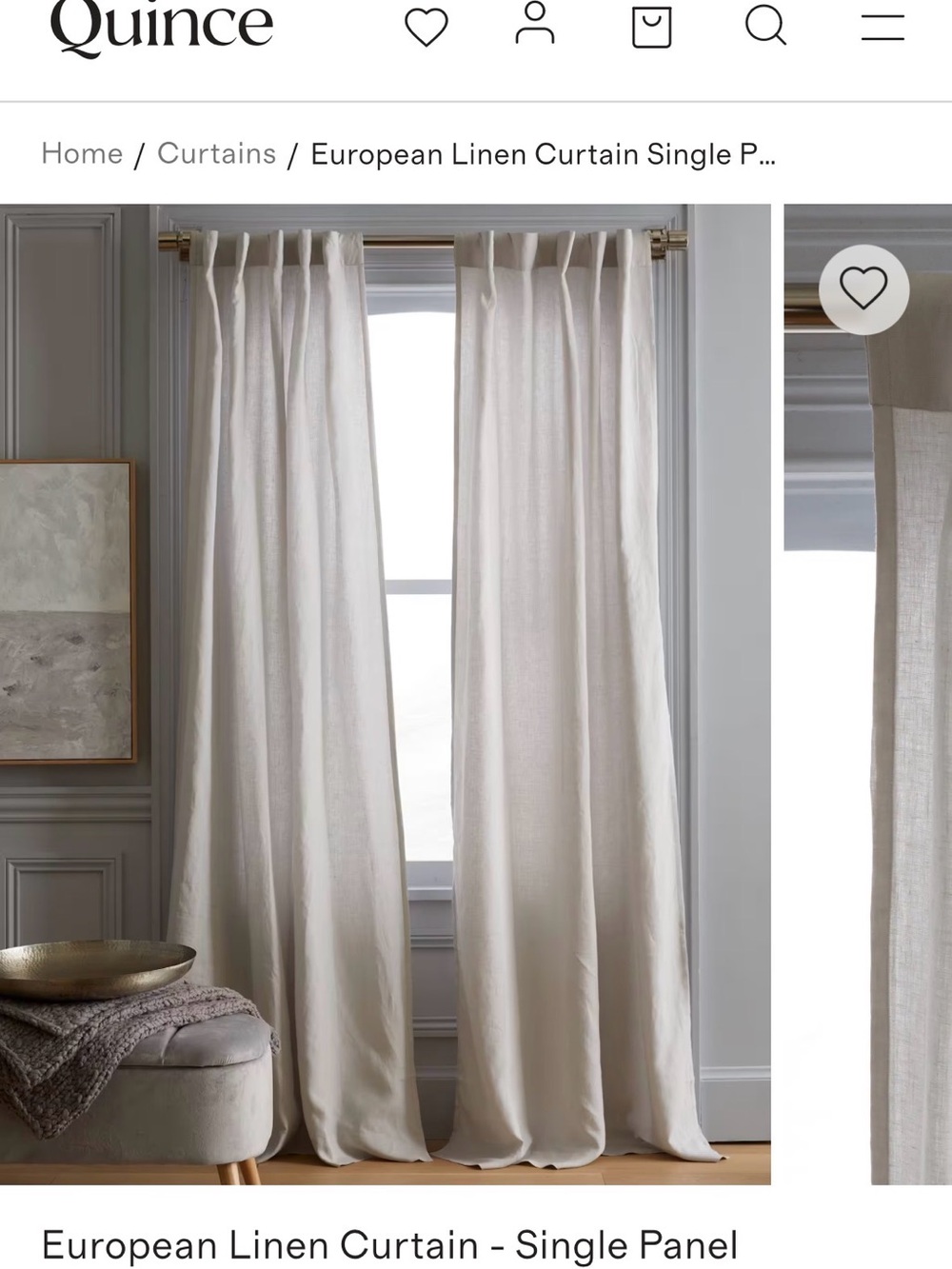 Quince European Luxe Linen  Curtain Panel Cloud   (1 panel)